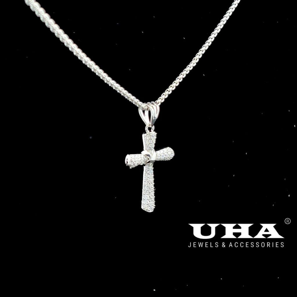  M1563 Mặt và dây chuyền thánh giá Unisex đính đá CZ cao cấp UHA 